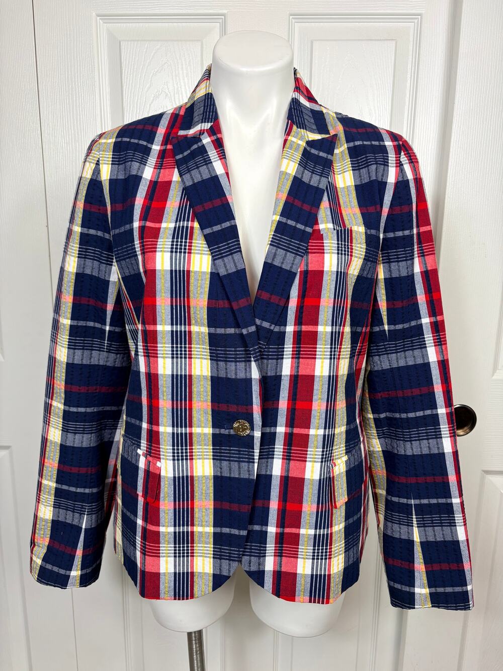 Anne Klein Women's Plaid Blazer Classic Fit Tailored Cut 100% Cotton Size M NWOT